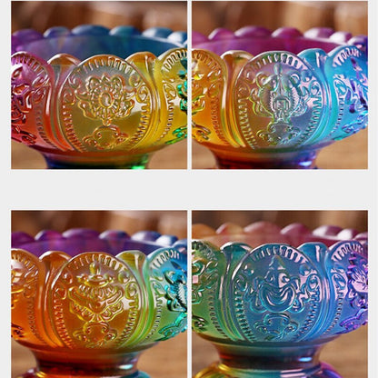 New Buddhist 2.95in Glass Candle Cup Embossed Flower Candlestick Tibetan Decor