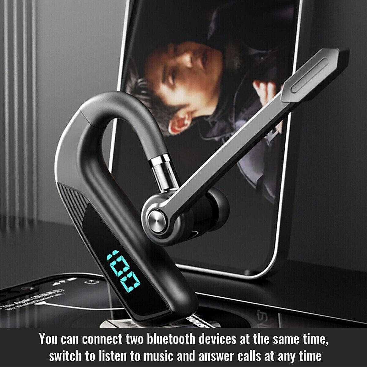 Bluetooth 5.2 Earpiece Wireless Headset Driving Trucker Earbuds Noise Cancelling