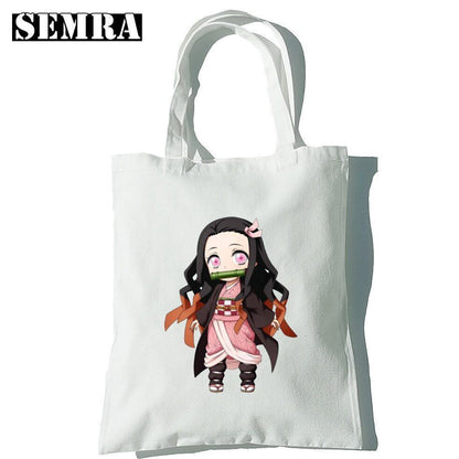 Canvas Tote Shoulder Bag Student Teacher Large Square Purse White / Black Pouch