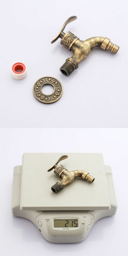 Bibcock Faucet Carved Wall Mount Zinc Alloy Antique Garden Wash Basin Decorative