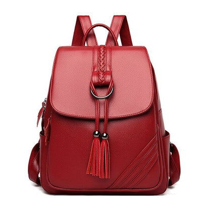 Women Backpack Soft Genuine Leather Fashionable Travelling Bag Softback Red Blue