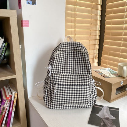 Waterproof Nylon Women Backpack Schoolbag Plaid Travel Bag Polyester Purple Blue