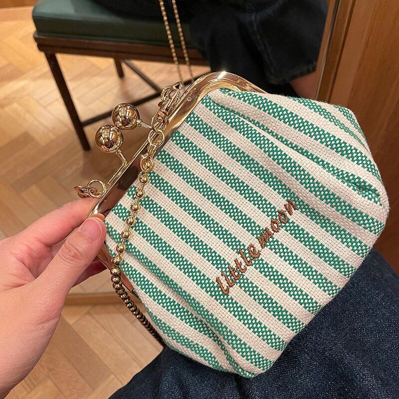 Retro Shoulder Messenger Bag Clutch Striped Gold Bag Luxury Little Handbag Green