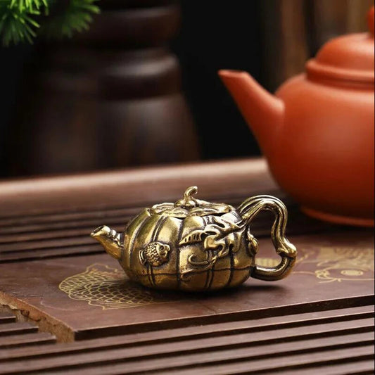 Hollow Copper Pumpkin Tea Pet Decoration Mini Small Teapot Cast Brass Pots