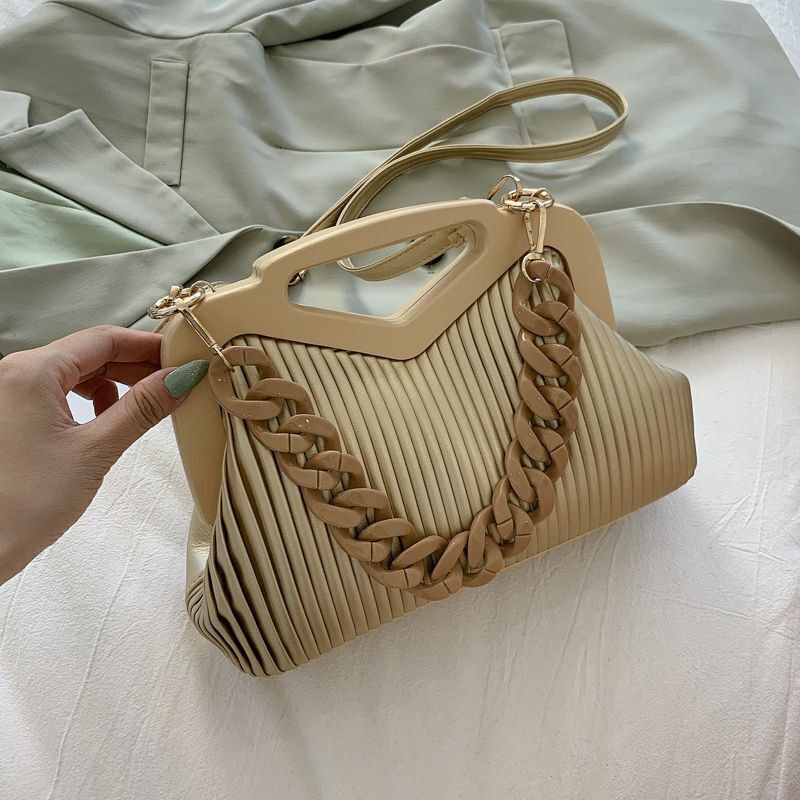 Leather Handbag Triangle Handle Pouch Crossbody Tote Bag Thick Chain Satchel 1PC