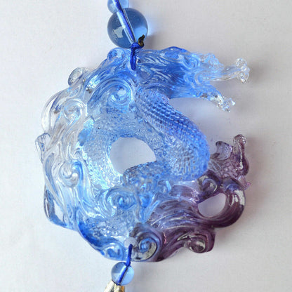 Liuli Blue Crystal Dragon Car Hanging Ornament Feng Shui Talisman Amulet Pendant