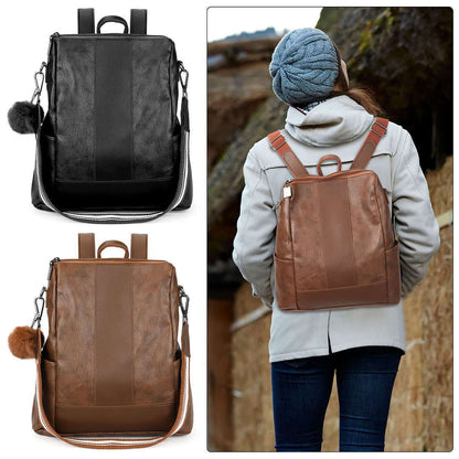 Women Retro Anti-theft Backpack PU Leather Shoulder Handbag Fashion Travel Bag