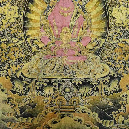 35"Tibetan Buddhism Embroidery Nepal Manjushri Amitayus Longevity Buddha Thangka