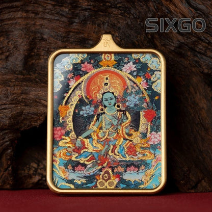 Tibetan Thangka Pendant Lhamo Jambhala Green Tara Amulet Car Hang Buddhist Charm