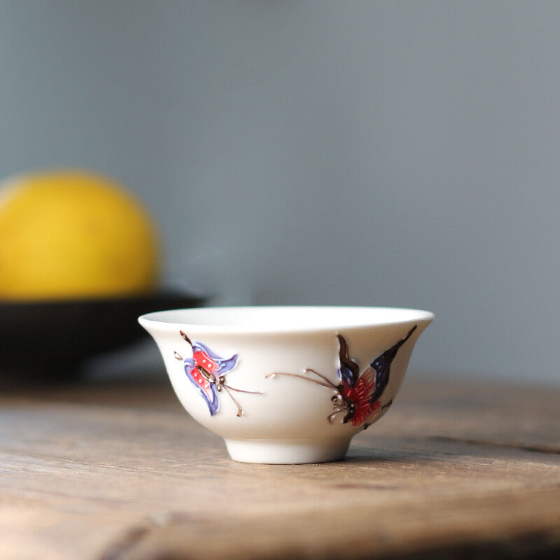 28ml 2pc Hand Painted Ceramic Kung Fu Tea Cups White Beautiful Tea Cup