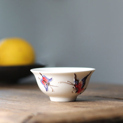 28ml 2pc Hand Painted Ceramic Kung Fu Tea Cups White Beautiful Tea Cup