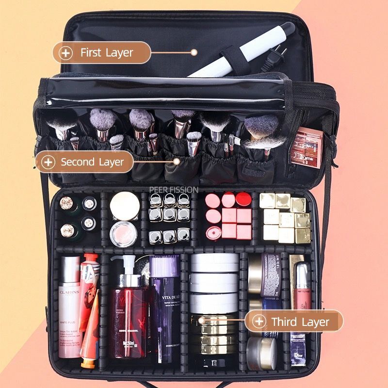Oxford Cloth Makeup Bag Large Compartments Women Travel Cosmetic Case Zipper 1PC