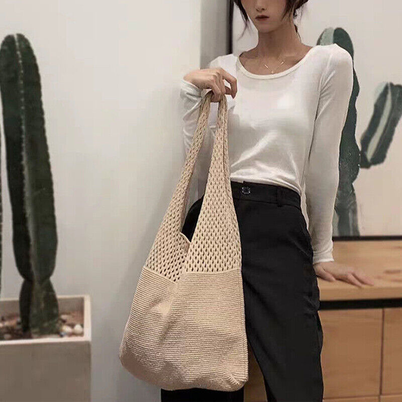 Large Capacity Totes Hollow Woven Shoulder Bag Knitted Handbags Crochet Braided