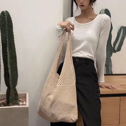 Large Capacity Totes Hollow Woven Shoulder Bag Knitted Handbags Crochet Braided