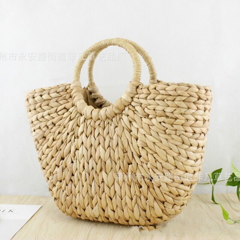 Women Ladies Retro Wicker Handbag Totes Art Bags Beach Straw Woven Rattan Basket