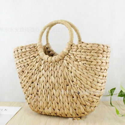 Women Ladies Retro Wicker Handbag Totes Art Bags Beach Straw Woven Rattan Basket