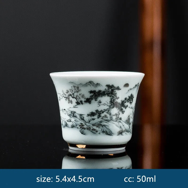 Ceramic Tea Cup Blue White Porcelain Portable Single Cup Home Handmade Teacup