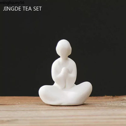 Chinese White Porcelain Tea Pet Mini Fingertip Buddha Monk Statue Ornaments