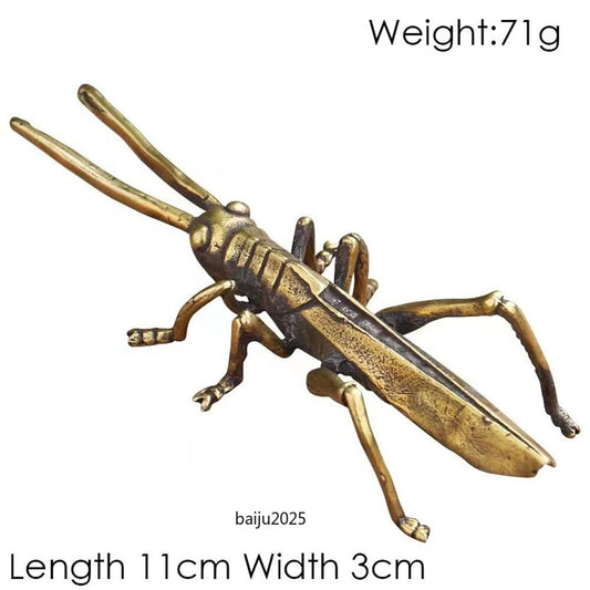 Brass Locust Statue Vintage Grasshopper insect Figurine Tea Pet desktop Ornament