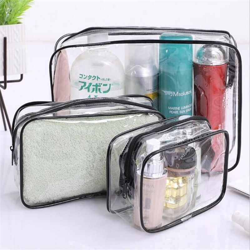 Traveling PVC Cosmetic Bag Transparent Clear Makeup Organizer Tote Handbag S/M/L