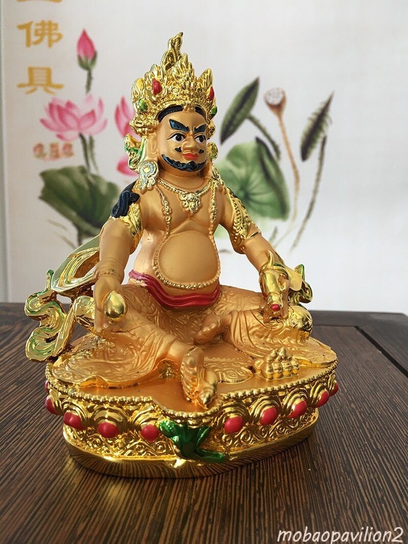 57Inch Tibetan Tantric Buddha Statue Yellow Wealth God Resin Hand Painted