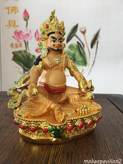 57Inch Tibetan Tantric Buddha Statue Yellow Wealth God Resin Hand Painted