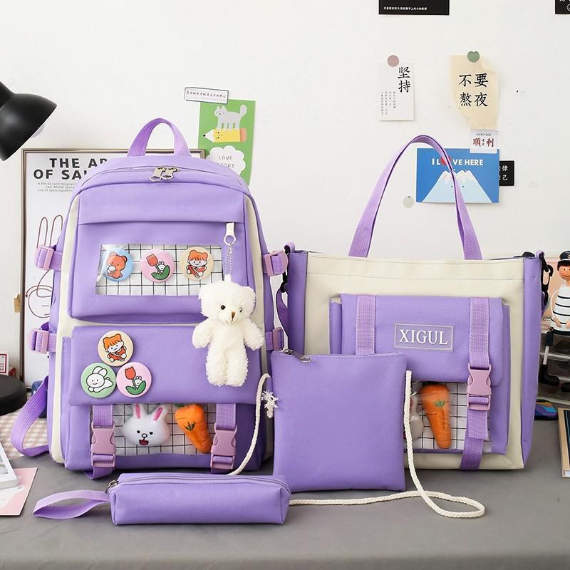 Women Backpack Student Girl School Bag Multi-piece set Backpack School Bags