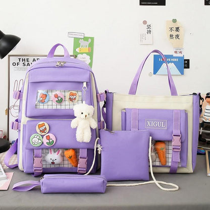 Women Backpack Student Girl School Bag Multi-piece set Backpack School Bags