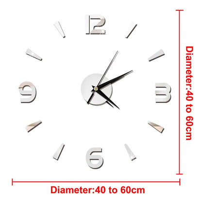 DIY Wall Clocks 27~47in Modern Mirror Number Sticker Living Room Decor Frameless