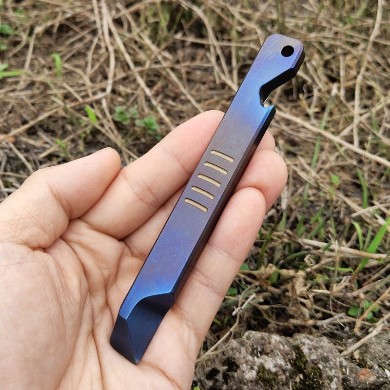 Titanium Pry Bar Crowbar Bottle Opener EDC Pocket Multi Tools Keychain Crowbar