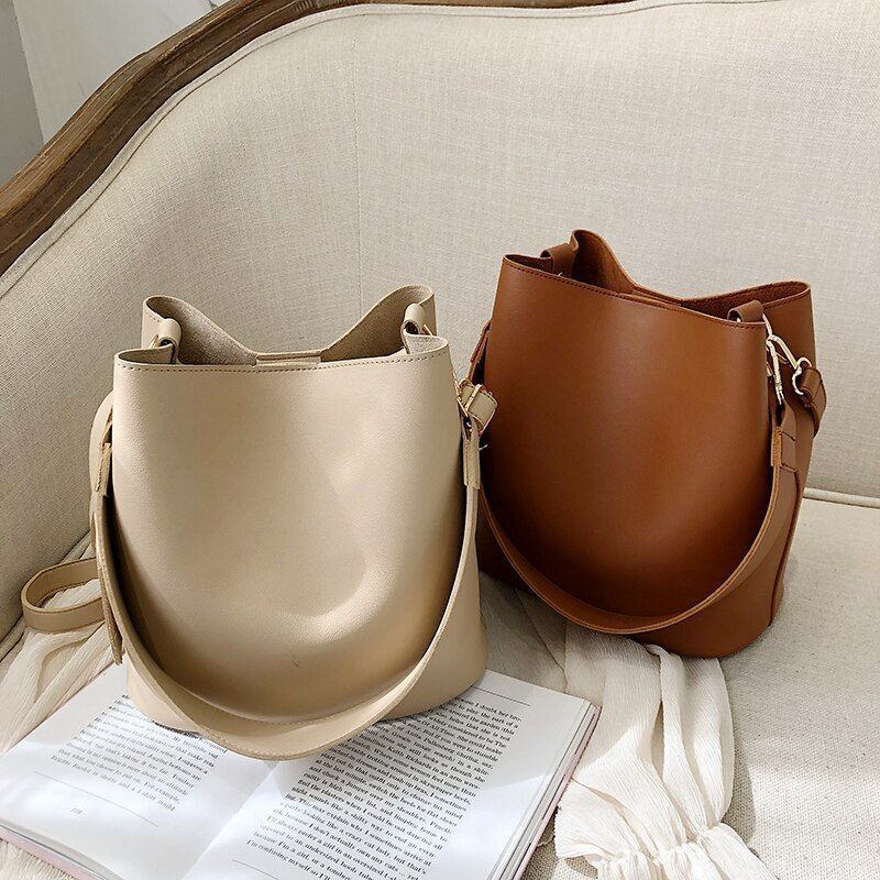 Casual Wide Strap Bucket Bag Shoulder Crossbody Bag Large Purse Messenger Bags
