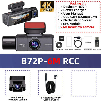 4K 3 Channel Dashcam WiFi GPS Night Vision Car DVR