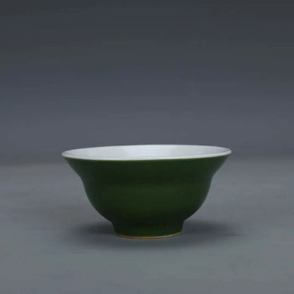 3.2" Chinese Jingdezhen Army Green Glaze Porcelain Gongfu Teacup Cup