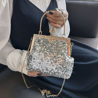Clutch Bag Silver Sequin Chain Shoulder Crossbody Bags Handbag Purse 21*16*6 CM