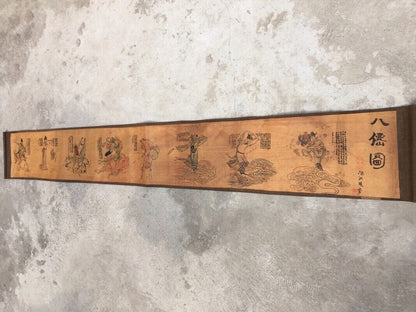 AntiqueChinese Long Scroll Painting Scroll"the Eight Immortals Figure" Painting
