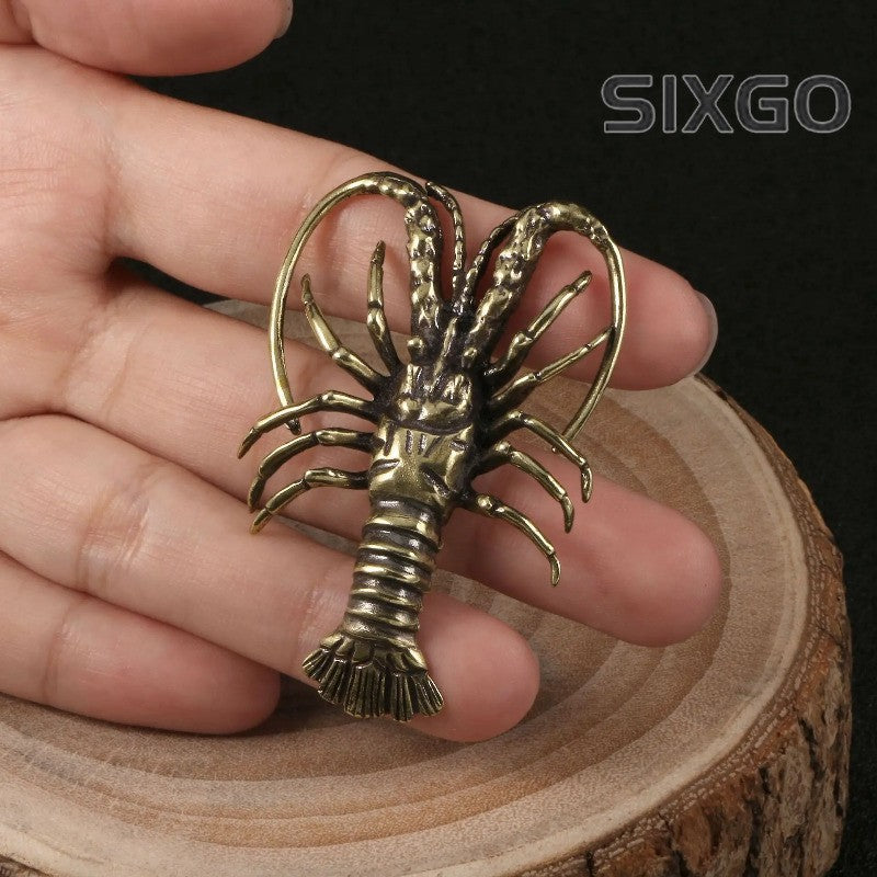 Brass Lobster Figurine Copper Carving Handicrafts Desk Decoration Tea Pet