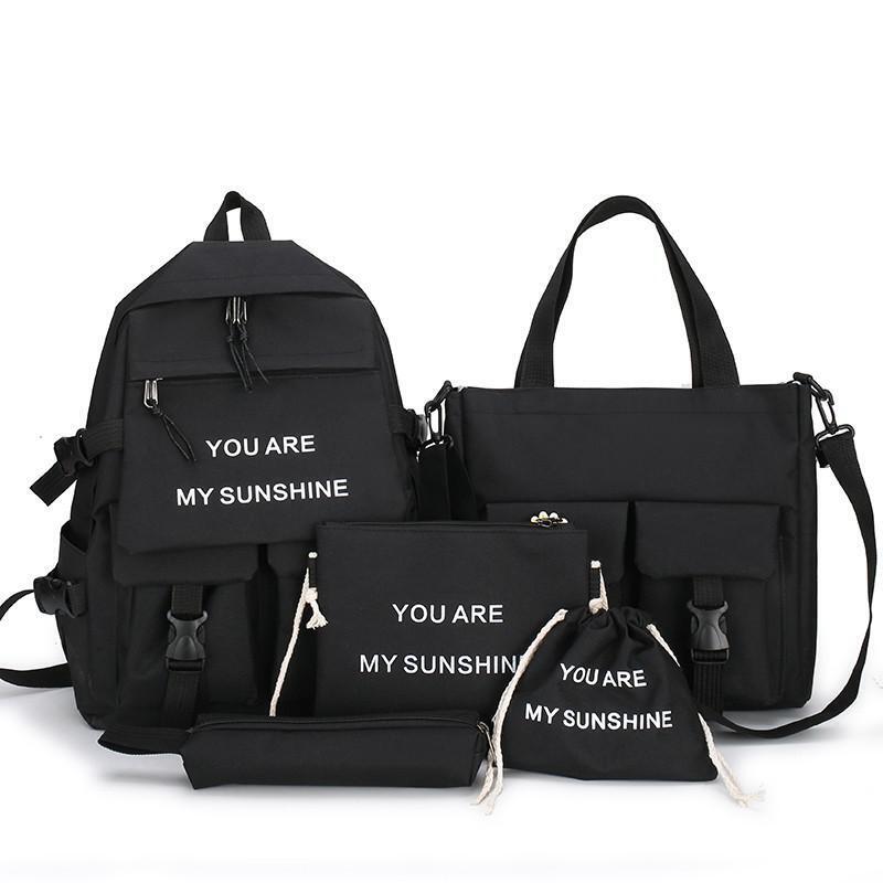 4 Pcs Set Women Backpack Laptop School Bags College Student Book Bag Rucksack