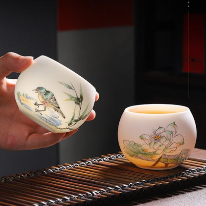 Boutique Hand Painted Tea Cup Fat Mutton Jade Porcelain Master Cup Chinese Cup