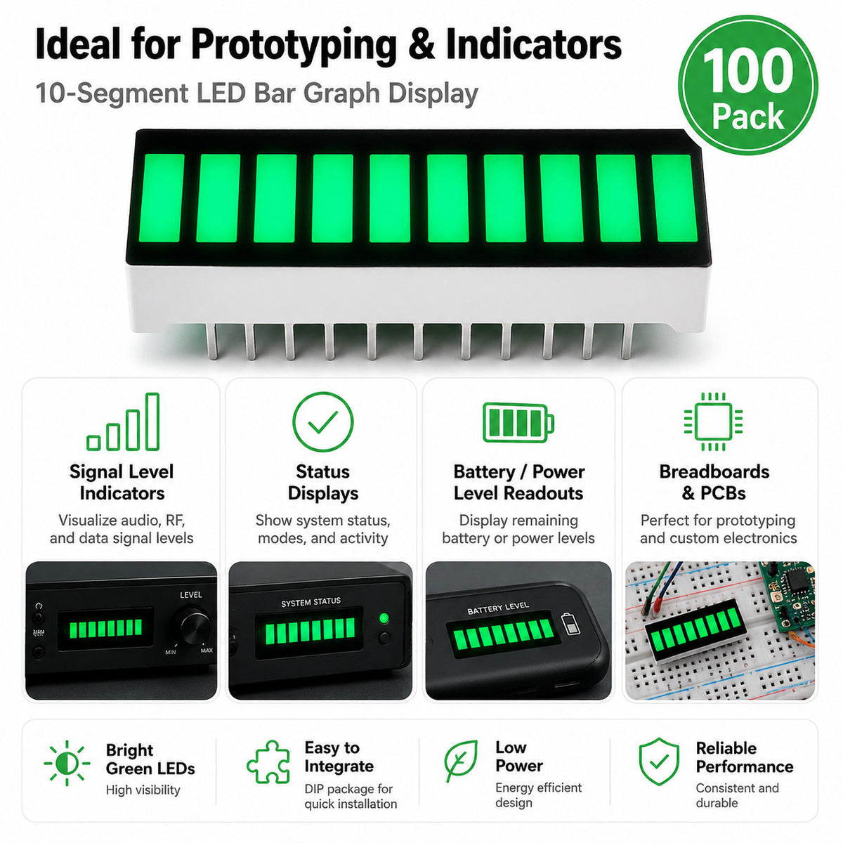 LED Bar Graph Green - Pack of 100