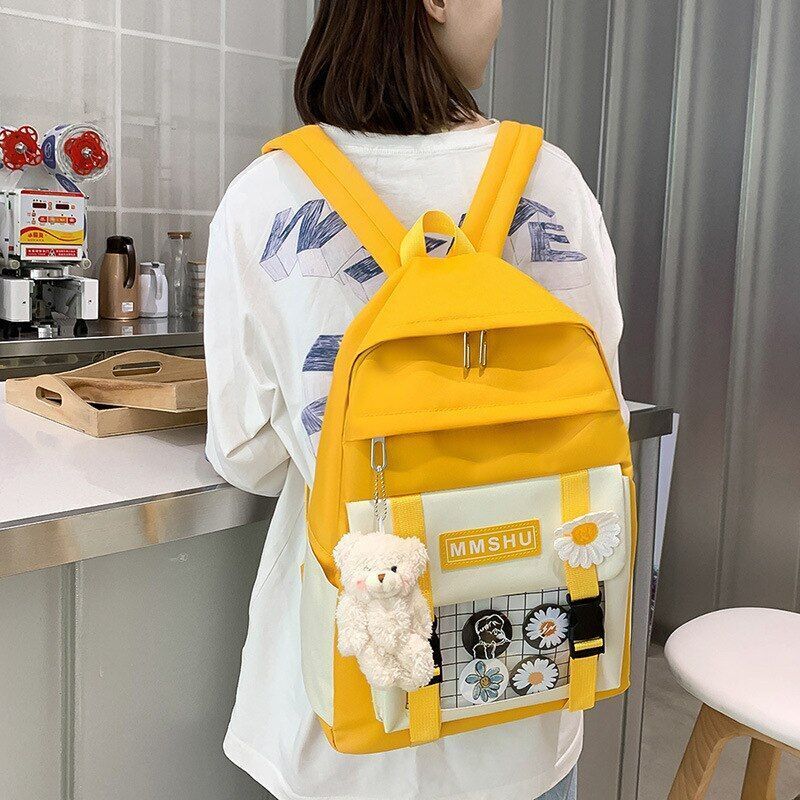 4Pcs/set Canvas School Bags Large Laptop Backpack Bookbag Travelling 41*30*12 CM