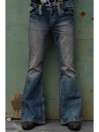 Really Punk Retro Men Bell Bottom Jeans Slim Flared Denim Pants 60s 70s Trousers