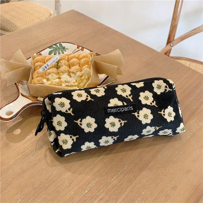 Retro Corduroy Cosmetic Bag Plaid Canvas Leopard Print Storage Purse S/M/L 1 PC