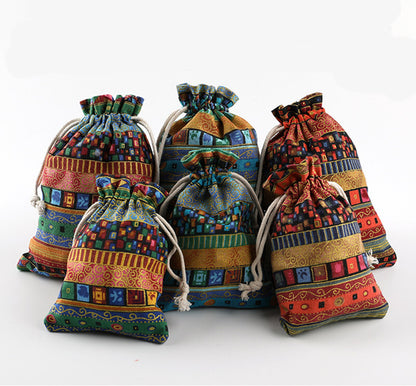 10pcs Retro Drawstring Linen Jewelry Storage Bags Pouch Purse Jewels Organizer