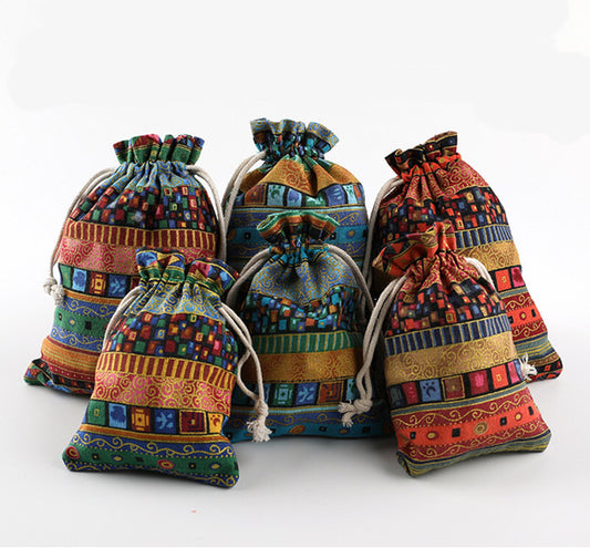 10pcs Retro Drawstring Linen Jewelry Storage Bags Pouch Purse Jewels Organizer