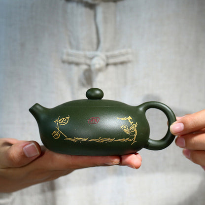 Ball Shaped Infuser Holes Xishi Pot Real Yixing Zisha Green Clay Marked Tea Pot