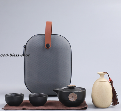 Tea Pot + 2 Tea Cups + Tea Canister + Portable Bag Ceramic Tea Set For Travel