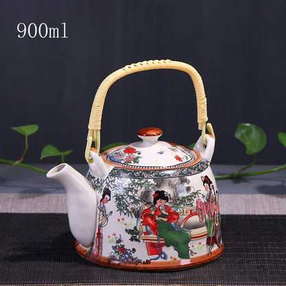 900ml China Porcelain Teapot With Strainer Net High Capacity Tea Pot For Hotel
