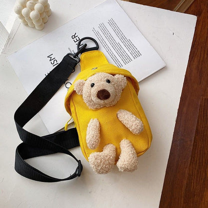 Plush Bear Chest Bag Canvas Cloth Small Bag Shoulder Crossbody Purse Pouch 1 PC