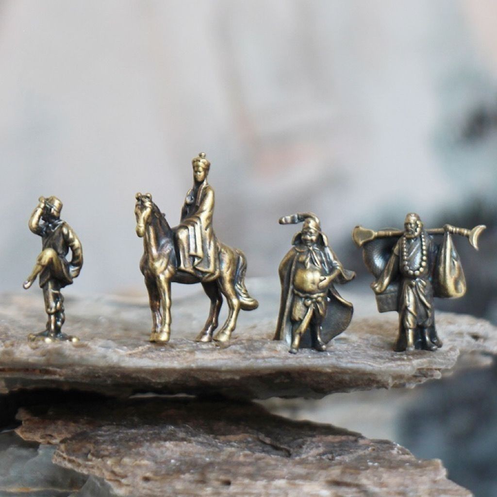 Brass Journey to the West Figurine 4Pcs Tang Monk Tea Pet Desktop Ornament