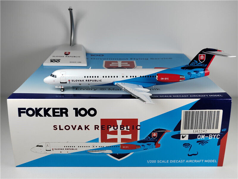 JC Wings SLOVAK REPUBLIC Government Flying Service FOKKER 100 OM-BYC 1:200 Model